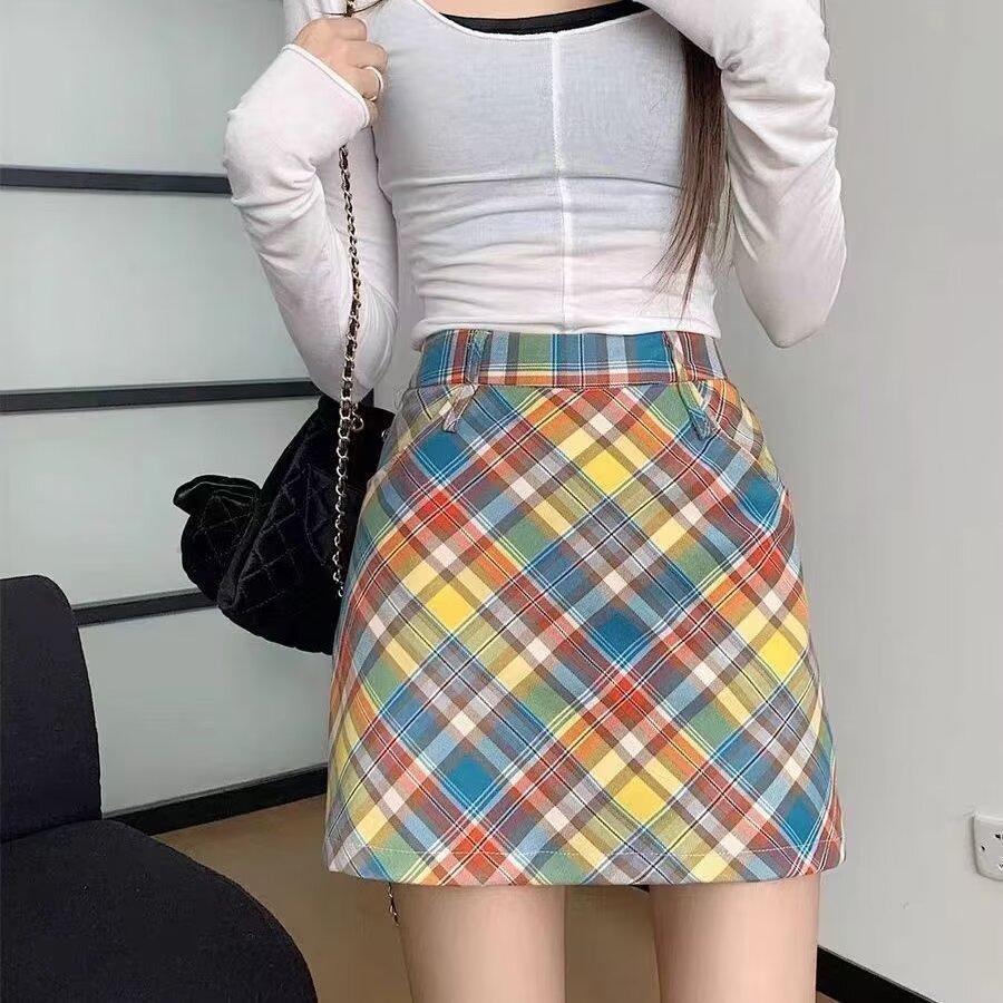 Váy kẻ sọc nhiều màu sắc nữ plus size, phong cách retro cao cấp hình dáng chữ A ôm body