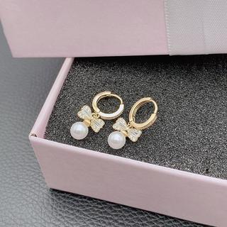 Châu Âu Mỹ ins Phong Cách Mới Nơ Ngọc Trai Đeo Tai Nữ