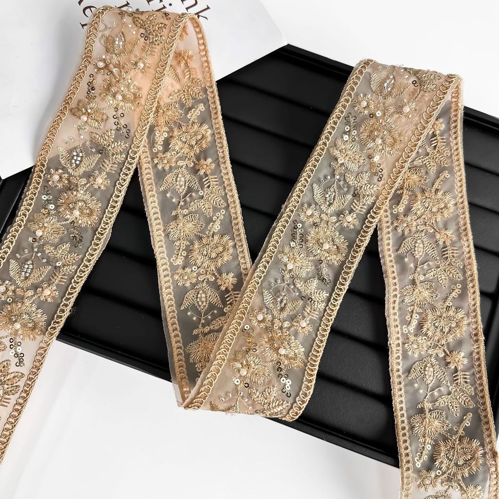 Lưới Thêu Dây Thêu Thêu Sequin Ren Mã Vạch Retro Hanfu Quần Áo Váy Vòng Đeo Trang Trí Phong Cách Dân Tộc CRSY