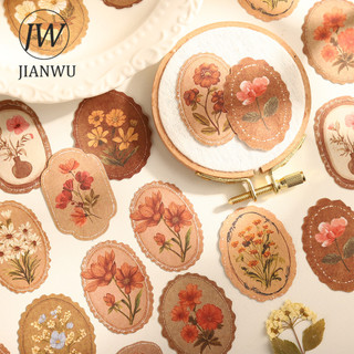 JIANWU Mijing Bộ Sưu Tập Hoa Vintage Hoa Phong Cảnh Chất Liệu Cắt Dán Đóng Hộp Nhãn Dán Sáng Tạo DIY Tạp Chí Văn Phòng Phẩm