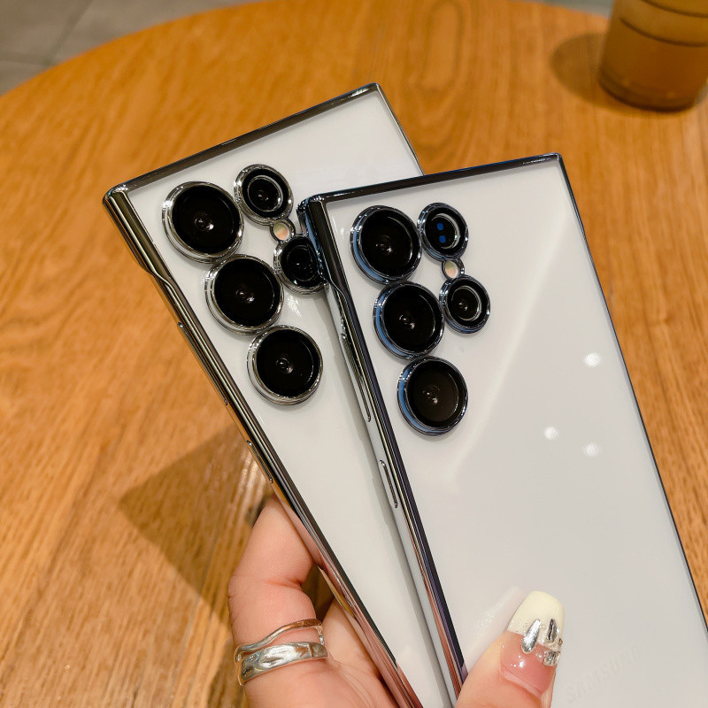 Ốp Điện Thoại Không Viền Có Ống Kính Cho Samsung Galaxy S25 S24 S23 S22 ULTRA PLUS Vỏ Trong Suốt Cao Thời Trang Đơn Giản