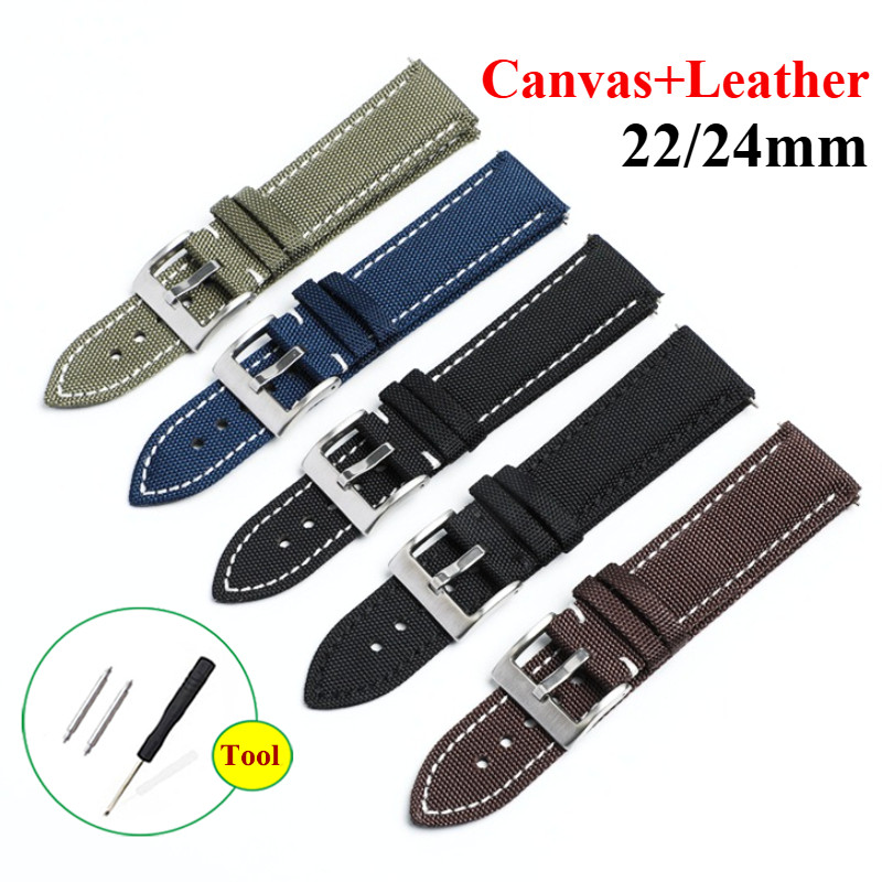 22mm 24mm Vải Bò Da Dây Đeo Đồng Hồ Cho SEIKO 5 Diver TUNA Samurai Cho Nam Nữ Đồng Hồ Phụ Kiện Vòng Tay Xanh Dương Đen Trắng