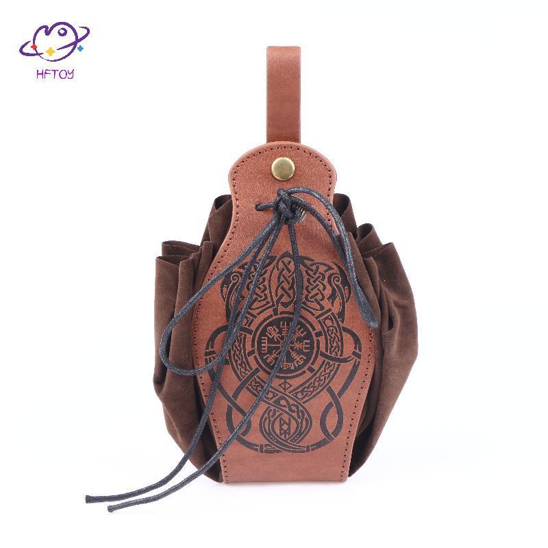 HFTOY Retro Da Xúc xắc Túi Khay Dây Rút Tiền Xu Ví Eo Túi Bảo Quản Cho Đồng Xu Dices Phụ Kiện Nhỏ ~