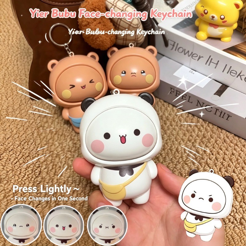 Gấu Trúc Yier Và Bubu Búp Bê Có Thể Thay Đổi Mặt Cặp Đôi Móc Khóa Đồ Chơi Giảm Căng Thẳng BUBU DUDU Búp Bê Bàn Trang Trí Đồ Chơi