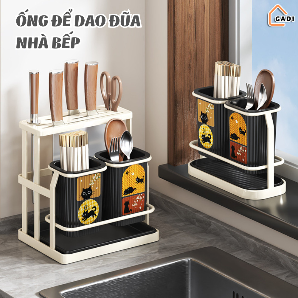 Ống Để Dao Đũa Nhà Bếp Đa Năng, Kệ Đựng Dao Thìa Dĩa Có Khay Thoát Nước, Hộp Đũa Muỗng Gọn Gàng