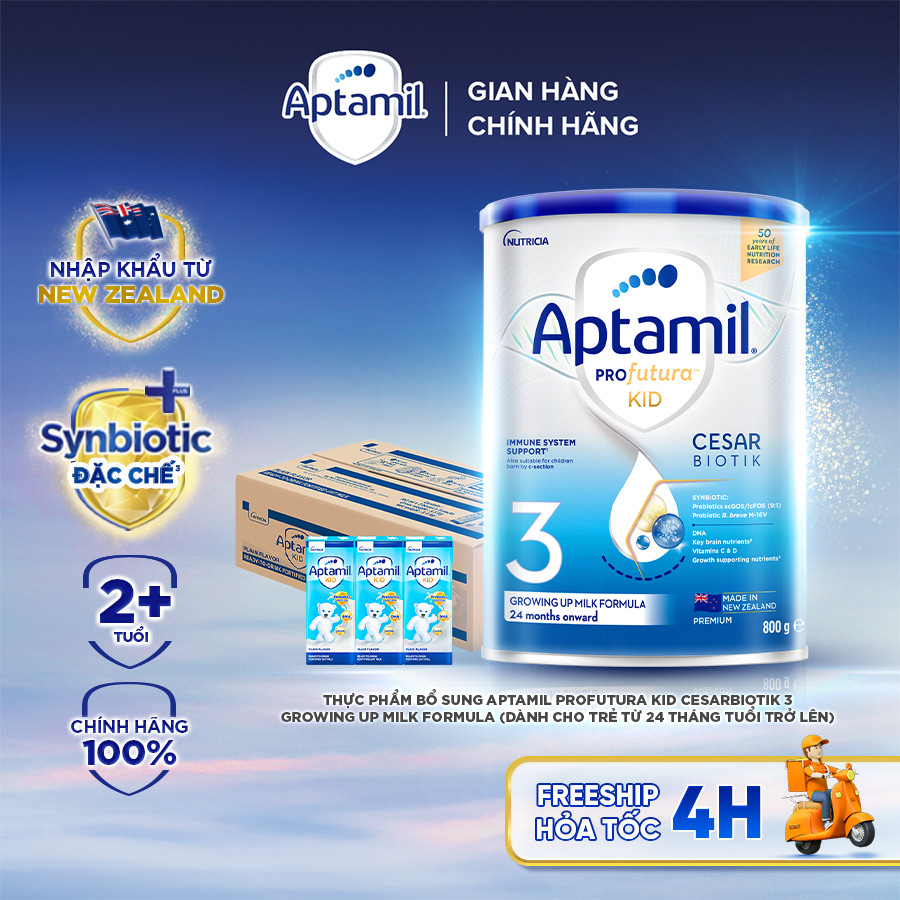 [MUA LÀ CÓ QUÀ] Combo 1 Sữa bột Aptamil Profutura Kid Cesarbiotik New Zealand số 3 (800g) + 1 thùng Aptamil KID 110ml