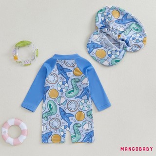 MG-Toddler Bé Trai Bé Gái Rash Guard Đồ Bơi Playsuits Cá Mập / Vỏ In Dây Kéo Dài Tay Chống Nắng Bộ Đồ Tắm Có Mũ Bơi
