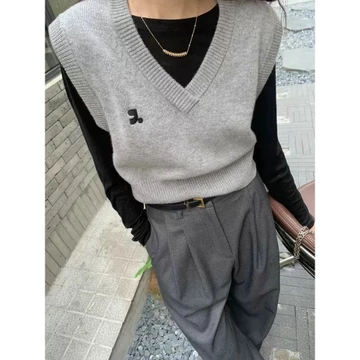 Giảm Tuổi Lớp Áo Vest Thêu Áo Len Cashmere Cổ Chữ V Áo Khoác Áo Len Rộng Áo Top Mềm Mại Waxy Áo Len Nữ