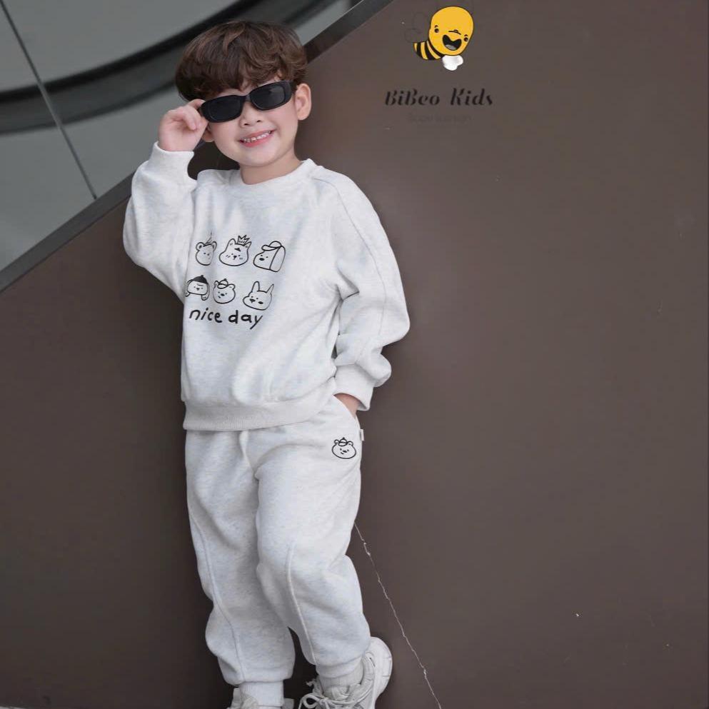 [BiBeo Kids] Bộ Quần Áo THU ĐÔNG BỘ NỈ NICE DAY cho bé trai ,Bộ quần áo dài tay cho bé