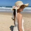 Mũ chống nắng ống hút nữ thoáng khí Phong cách trang trí Dây buộc ren hoa Tulip vành rộng Mũ đi biển