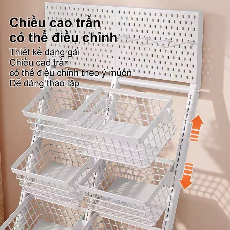 Kệ đẩy hàng tạp hóa chắc chắn bền đẹp Kệ siêu thị rộng rãi chứa đồ nhiều Xe đẩy đồ ăn vặt sắt dày dặn không gỉ