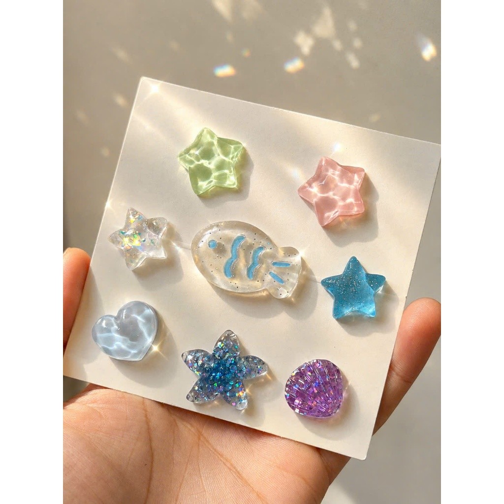 Set Charm Cá Hồng Galaxy ✨🐟 Charm Cá Mini Mix Sao Biển, Trái Tim Và Vỏ Sò Lấp Lánh Tone Hồng Pastel Gắn Dép Cute 🌸💖