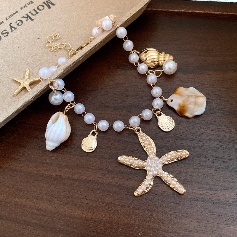 Phong Cách Bohemian Sao Biển Vỏ Ngọc Trai Vòng Cổ Thời Trang Nữ Cá Tính Xương Đòn Dây Xích Bãi Biển Ảnh Phụ Kiện