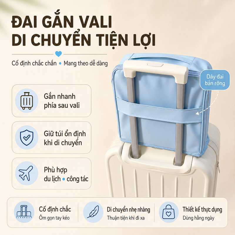 Túi Đựng Bút & Mỹ Phẩm Đa Năng Di Động – Dung Tích Lớn, Phân Vùng, Chống Thấm, Kèm Gương, Quai Xách, Du Lịch