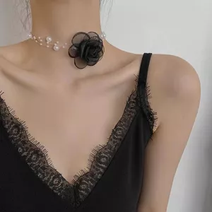 Pháp Lãng Mạn Đen Trắng hoker Hoa Ngọc Trai Vòng Cổ Mùa Hè Xương Đòn Dây Chuyền Cổ Tích 2025 26.5.19