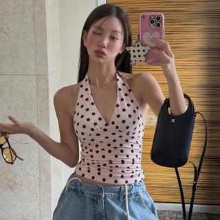 VM-Dây áo vest nữ màu hồng chấm bi, thoáng mát phù hợp mùa hè vàwear tại bãi biển