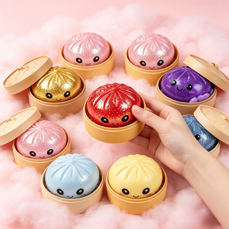 8.5cm Lấp Lánh Bánh Bao Squishy Đồ Chơi Có Hộp Hấp Hạt Nhiều Màu Sắc Đầy Mềm Mại Tăng Chậm Giảm Căng Thẳng Fidget Đồ Chơi Cho Trẻ Em Người Lớn