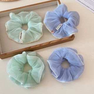 Hululu / Fresh Mint Hai Lớp Xếp Ly Scrunchy Dây Buộc Tóc Phong Cách Hàn Quốc Dây Buộc Tóc Đầu Bóng Đuôi Ngựa Thấp Lông Tơ Khối Lượng Tóc Buộc Tóc