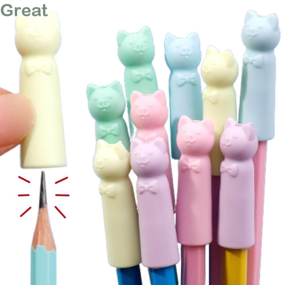 TUYỆT VỜI 10 Chiếc Tẩy, Hình Mèo Chỉnh Văn Phòng Phẩm Bút Chì Nắp Bảo Vệ Nib, Chất Lượng Cao 2 Trong 1 Bút Chì Mở Rộng Học Sinh Quà Tặng