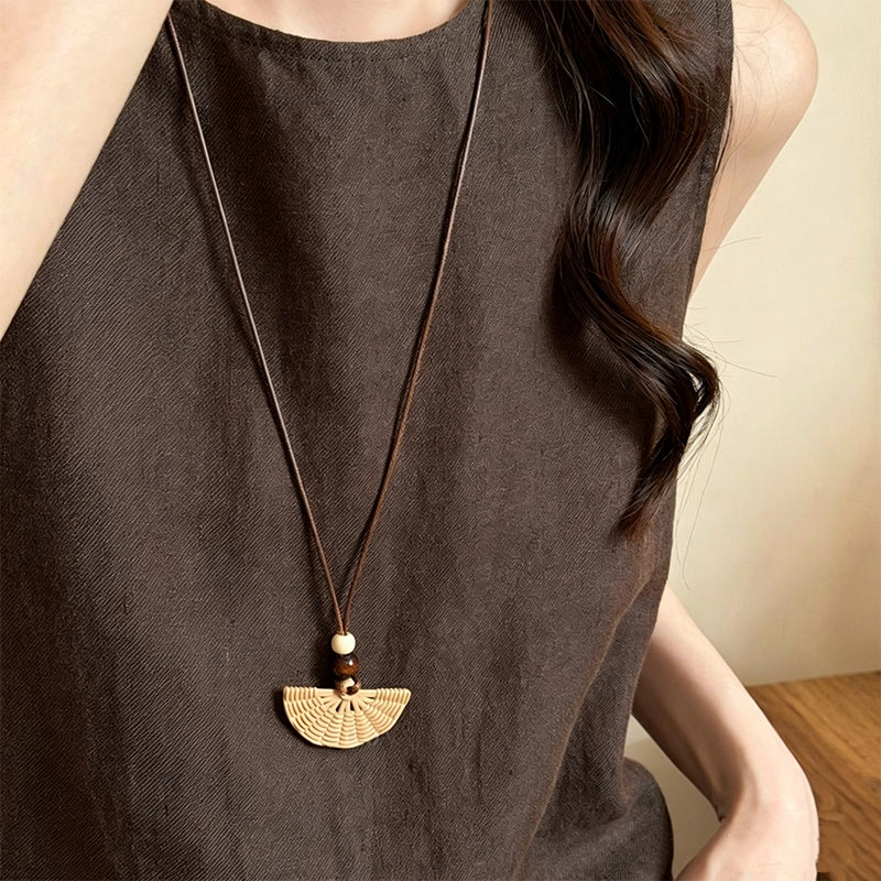 Vòng cổ mặt dây chuyền Boho Mây, Vòng cổ quyến rũ mây tự nhiên dệt thủ công, Vòng cổ dài phong cách dân tộc nhẹ dành cho nữ