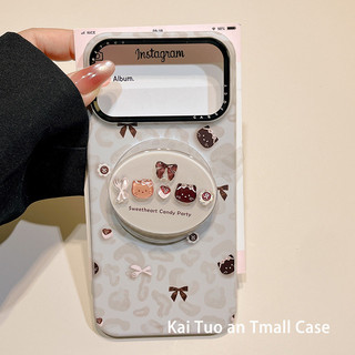Ốp điện thoại giá đỡ từ tính hình mèo da báo dễ thương cho iPhone 17 16 15 14 13 Pro Max Bảo vệ Camera chống sốc Vỏ cứng chống rơi