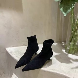 Giày Bốt Ngắn Nữ Mũi Nhọn Stiletto Gót Chân Slip-On Thời Trang Slimm