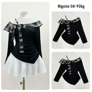 Áo Trễ Vai Bigsize Nữ Áo Thun Ôm Tay Dài Vạt Chéo Vải Thun Co Giãn Cho Chubby A333