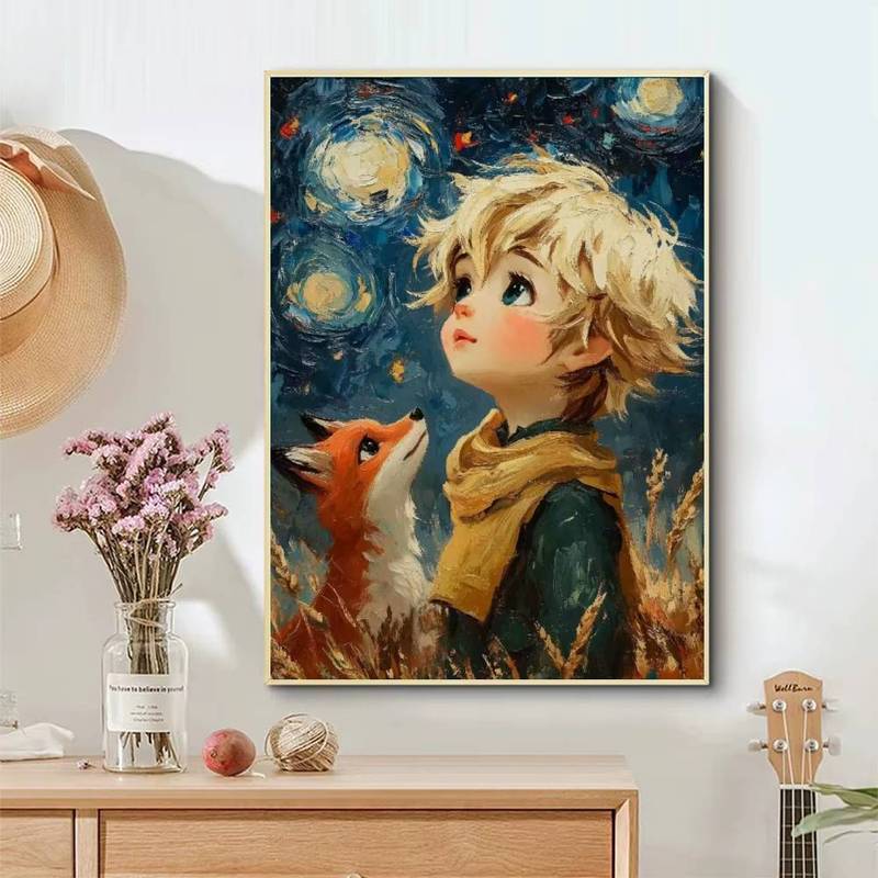 Hoàng Tử Bé Hoạt Hình Bé Trai Tranh Sơn Dầu Phong Cách Trang Trí Nhà Cửa Canvas Nghệ Thuật Treo Tường