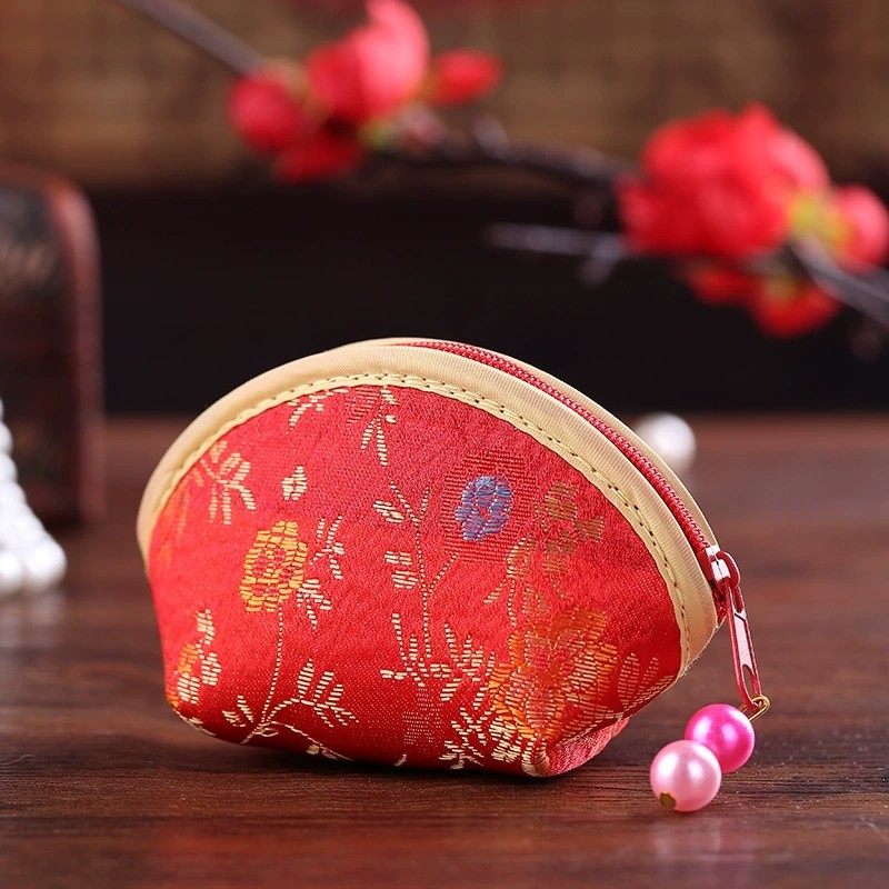 Thời Trang Mới Họa Tiết Hoa Ví Đựng Tiền Xu Phong Cách Trung Hoa Ví Nhỏ Dây Kéo Túi Đựng Tiền Xu