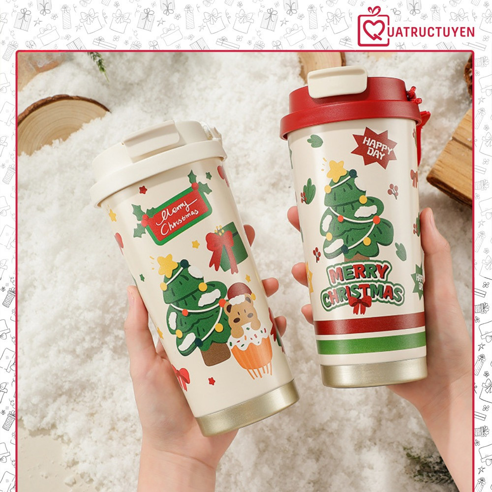 Cốc giữ nhiệt Giáng sinh, quà tặng noel  cốc họa tiết inox 304