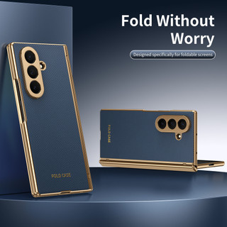 Ốp da bảo vệ bản lề ống kính mạ điện cho Samsung Galaxy Z Fold 7/6/5/4/3, chống sốc, kèm kính cường lực