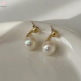 Bông tai xoắn ốc ngọc trai zircon vàng màu, style cá tính retro