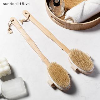Bàn chải cơ thể phòng tắm SRVN Tay cầm dài Bàn chải lông tự nhiên Máy mát xa tẩy tế bào chết có tay cầm bằng gỗ Dụng cụ tắm chải khô.