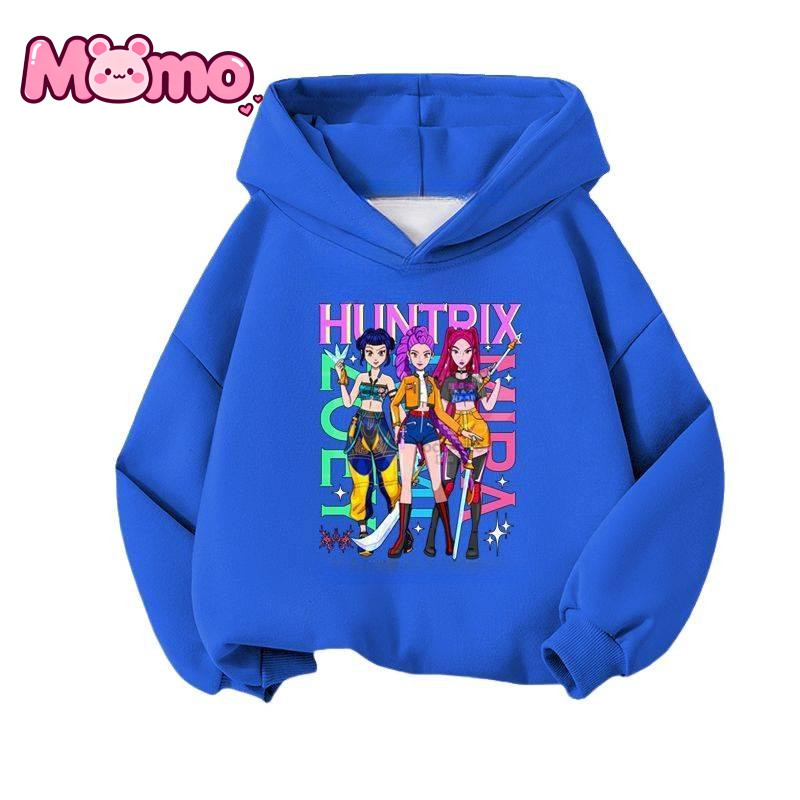 KPop Demon Hunters Họa Tiết Anime In Hình Bé Trai Và Bé Gái Cùng Phong Cách Thường Ngày Có Mũ Trùm Đầu Áo Dài Tay