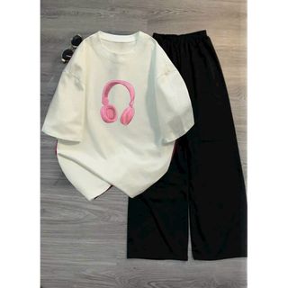 Sét bộ quần  ống rộng cạp chun hack dáng đen + mix áo phông  tay lỡ mùa hè-Hình tai nghe thubaaa