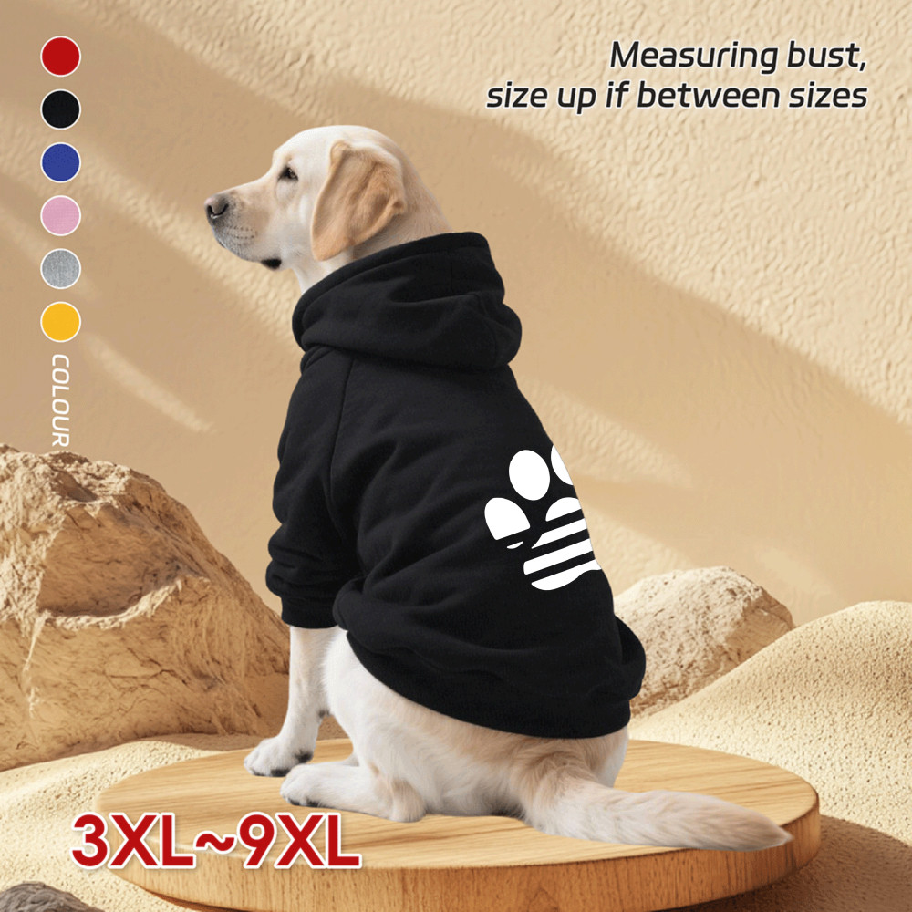 Áo Hoodie cho chó lớn 3XL-9XL, in sọc chân chó, phong cách chui đầu, Có 6 màu, Vải mềm, Thoải mái, thoáng khí, ấm áp, có thể giặt được, Thích hợp cho tất cả các giống chó lớn