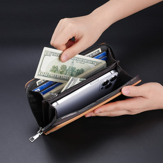 Ví dài nam bằng da PU cổ tay PU và dây kéo di động Hộp đựng thẻ đa năng dung tích lớn Ví dài