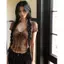Pure Desire Gợi cảm Hot Girl Smudged Gạc Áo thun ngắn tay nữ mùa thu Phong cách mới Slim-fit thon gọn hơn