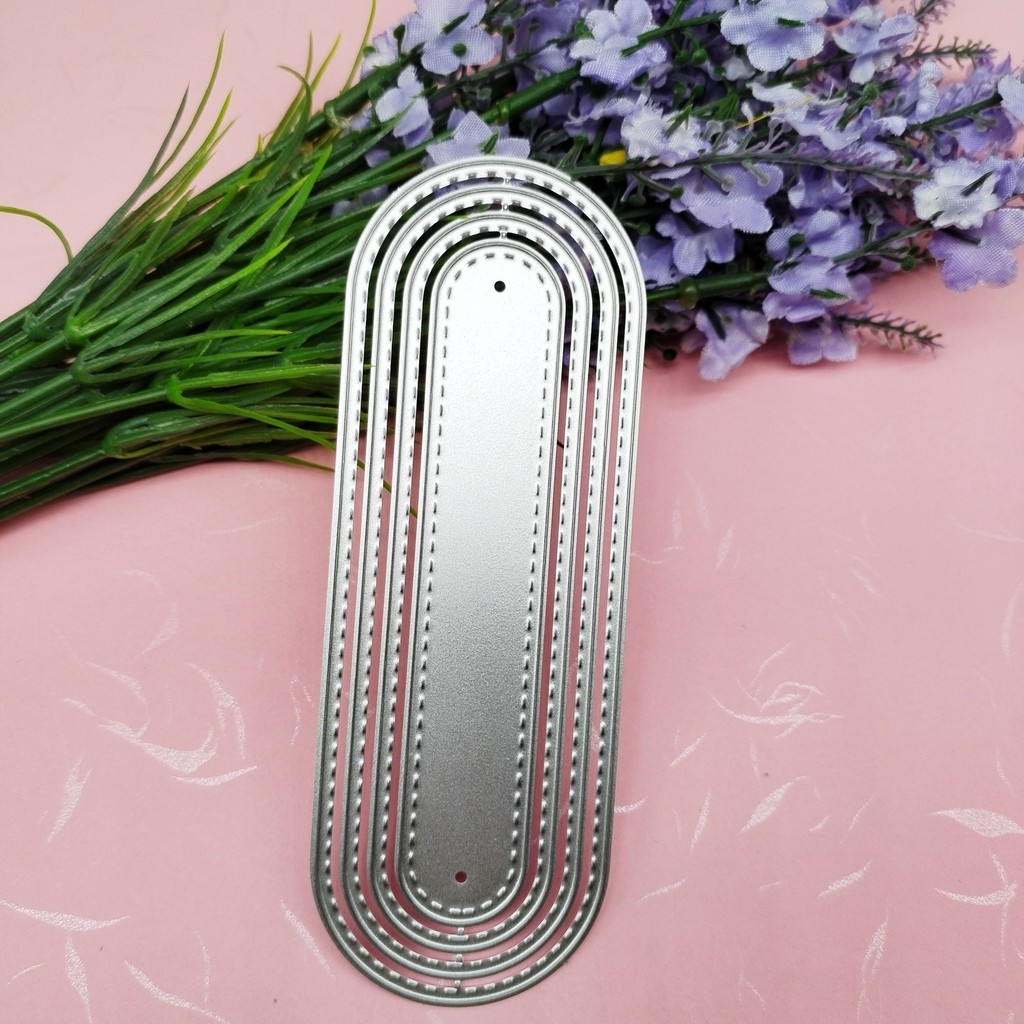 Hình Bầu Dục Dài Dải Khung Đánh Dấu Trang Kim Loại Thép Carbon Cắt Khuôn Handmade DIY Album Ảnh Thiệp Chúc Mừng Cắt Chết Giấy Thủ Công Sổ Lưu Niệm Dập Nổi Khắc Bản Mẫu