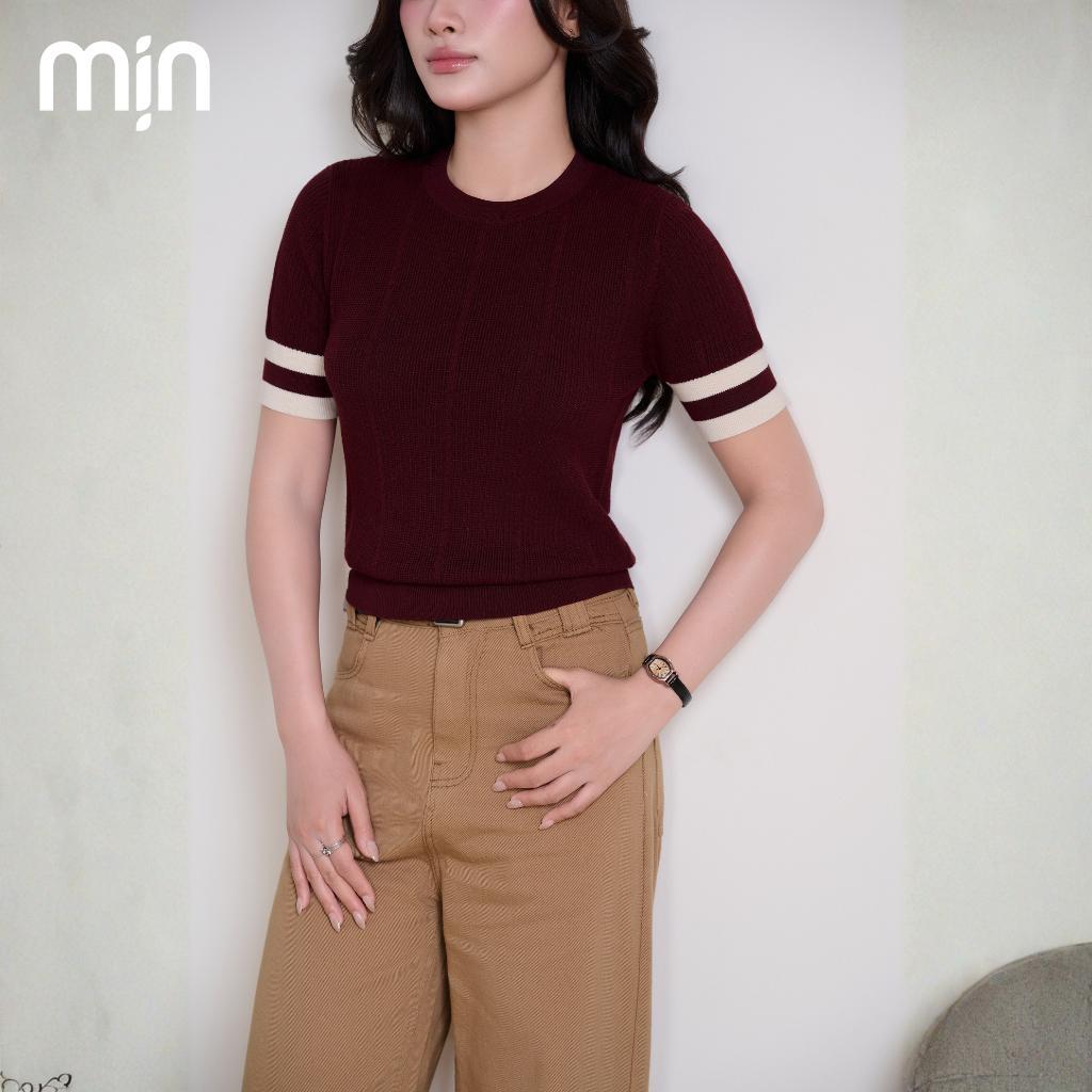 (Deal mở bán) Áo Dệt Kim Cổ tròn Phối Line, Tay ngắn, Chất liệu Cao cấp, thời trang nữ MỊN PL18