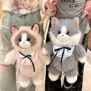 Ba lô mèo sang trọng mô phỏng ALLGIFT, Ba lô Ragdoll sang trọng dung tích nhỏ mềm mại, Kawaii Hoạt hình dễ thương Con rối thực tế Túi đeo vai mèo Quà tặng cho bé gái