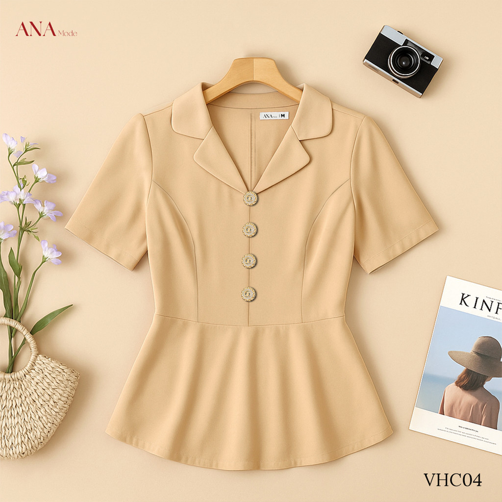 Áo Kiểu Công Sở Nữ ANA Mode Chất Liệu Cotton Lạnh Đứng Form Đi Làm Quà Tặng Mẹ AK25VHC04