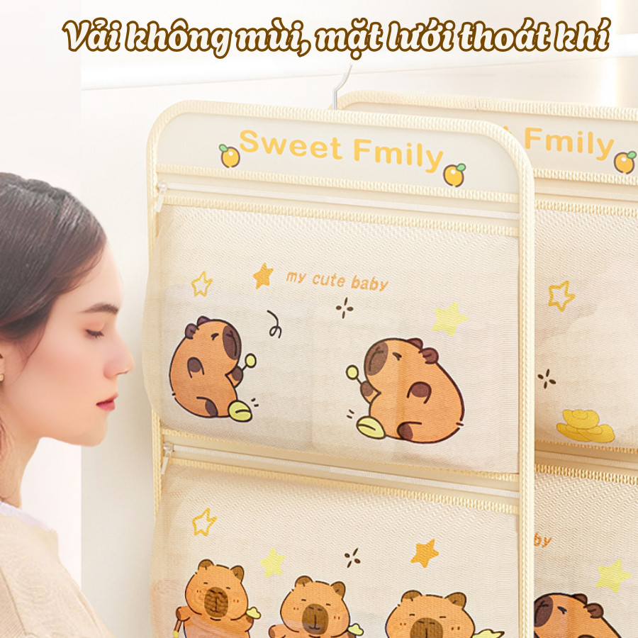 Túi Treo Đựng Đồ Lót HomeMate Có Khóa Kéo Hình Mèo Dễ Thương, Túi Treo Tất Vớ Phụ Kiện Tiết Kiệm Không Gian