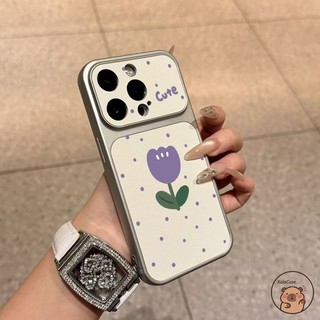 Dành Cho Realme C85 Pro C75 C75X C73 C71 C67 C65S C65 C63 C61 C55 C53 C51 C51S C35 C33 C30S Ốp Điện Thoại Cửa Sổ Nhìn Lớn Da PU Dễ Thương Hoa Tulip Tím Chấm Bi Vỏ