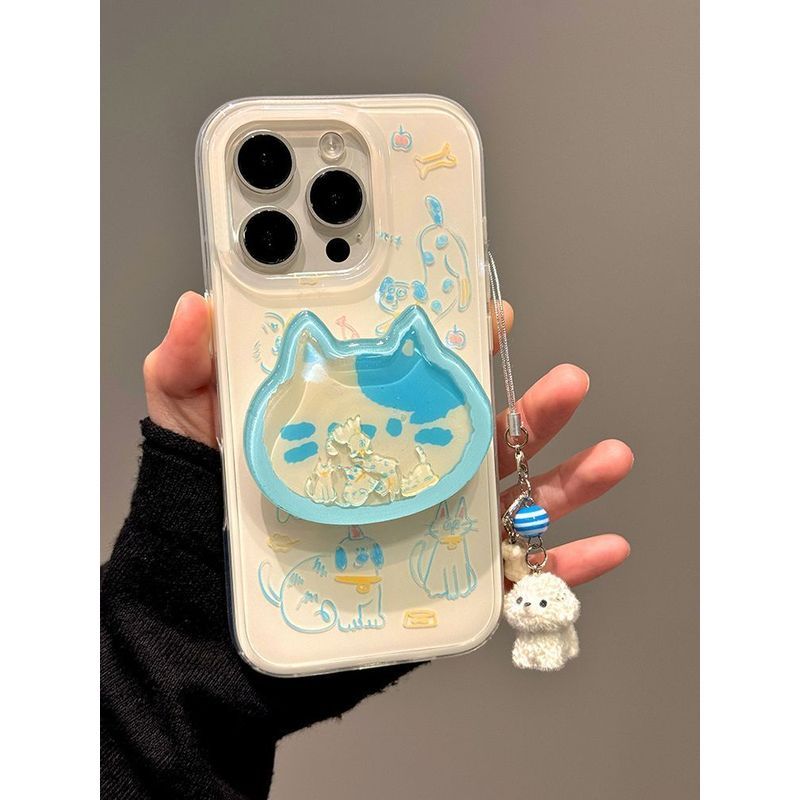 Ốp điện thoại màu xanh Graffiti Cat Dog Apple 16promax iPhone15 / 14 Ốp điện thoại mềm 13 / 12 All-in-One 11 dễ thương