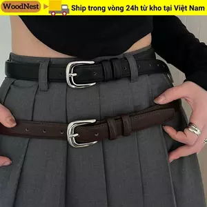 Thắt lưng mỏng khóa chốt WOODNEST, Thắt lưng da PU đa năng dành cho nữ, Thắt lưng hợp thời trang
