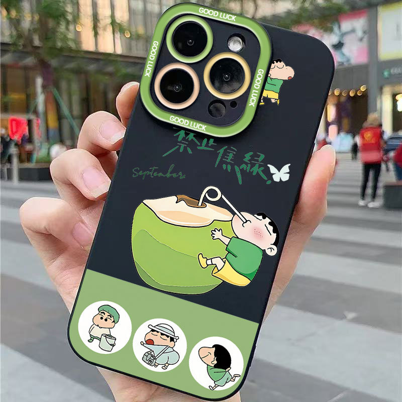 Ốp lưng iPhone hình dừa Crayon Shin-Chan Ốp máy ảnh silicon mềm - iP 7/8/X/XS/XR/11/12/13/14/15/16/17/Plus/Air/Pro/Max