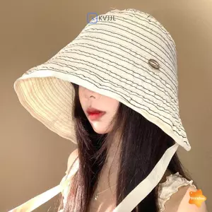 Mũ ngư dân sọc ruy băng thời trang dành cho nữ Mũ chống nắng vành rộng Thiết kế có thể gập lại cho du lịch mùa hè ngoài trời mới