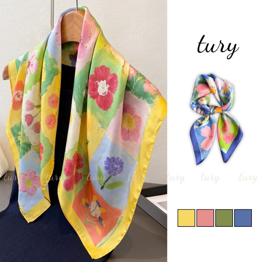Khăn Lụa Unisex Nam Nữ 70 - Tury - Khăn Lụa Phối Ô Vuông Màu Dễ Thương Phong Cách Mùa Hè - KL106