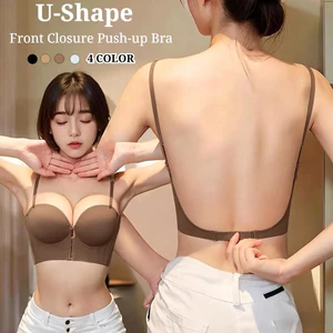 Áo ngực nữ liền mạch gợi cảm VN, kiểu nút trước, hình dạng tập hợp, không lưng hình chữ U, cốc đệm dày, hiệu ứng định hình, dây đeo vai có thể tháo rời, không dây, thoải mái, Size 34-38, Phong cách thời trang nữ.